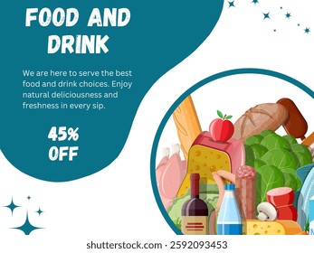 Fresh and delicious food with a 45% discount! Enjoy healthy drinks, organic vegetables, dairy, and gourmet delights. Taste the best with natural ingredients.