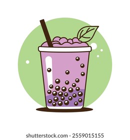 Fresh Delicious Grape Boba Bubble Drink Refreshment Beverage in Cup Glass