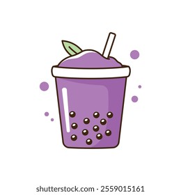 Fresh Delicious Grape Boba Bubble Drink Refreshment Beverage in Cup Glass