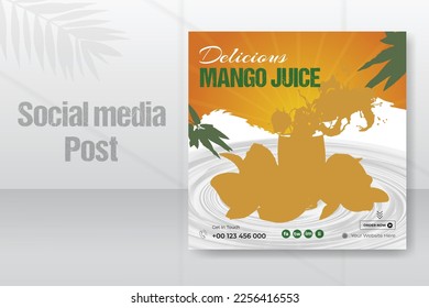 Fresh and Delicious Mango Juice promotional web square banner for social media post template design