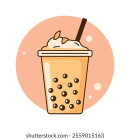 Fresh Delicious Milk Tea Boba Bubble Drink Refreshment Beverage in Cup Glass