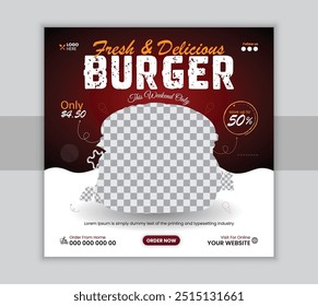 Frisch und lecker Mund wässernden Burger Social Media Werbepost Design Vorlage für Restaurant