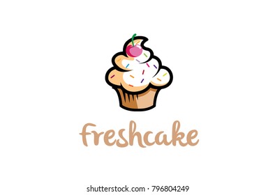 Fresh Delicious Muffin Cupcake With Strawberry Logo Vector Design Symbol Illustration