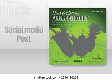 Fresh and Delicious Pineapple fruit promotional web square banner for social media post template design