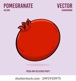 Fresh and delicious pomegranate fruit vector hand draw illustration
