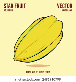 Fresh and delicious star fruit vector hand draw illustration