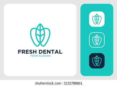 fresh dental with leaf line art logo design inspiration