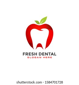 Fresh Dental Logo Icon, An Apple with tooth inside it