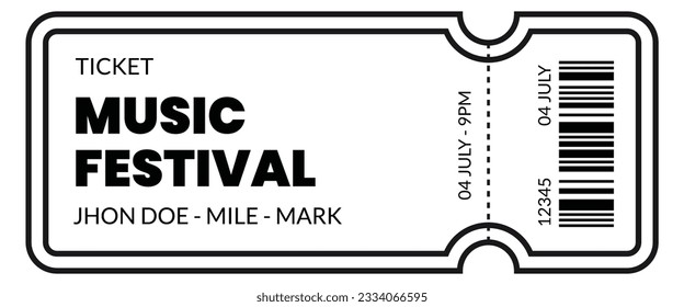Fresh design Ticket Vector template for invitation, event, concert, music festival, movie festival, show, performance, etc.
