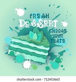 Fresh Dessert Banner Colorful Cake Sweet Beautiful Delicious Food Logo Flat Vector Illustration
