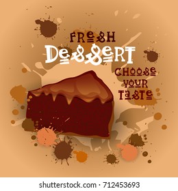 Fresh Dessert Banner Colorful Cake Sweet Beautiful Delicious Food Logo Flat Vector Illustration