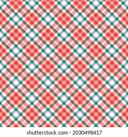 Fresh diagonal Christmas tartan. Seamless vector plaid pattern suitable for fashion, home decor, stationary and festive product.