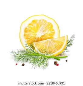 Fresh dill with lemon. Vector illustration.