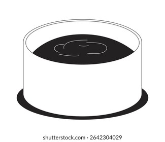 Molho de imersão fresco em objeto de linha 2D de tigela de cerâmica branca. Chutney apimentado. Salsa de ervas. Vestido de picante. Item isolado de contorno de tinta de vetor clipart de condimento de alimento. Ilustração de ponto monocromático
