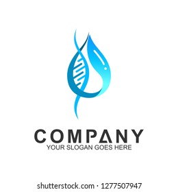 fresh DNA logo design, blue water drop with DNA symbol, healthy and science icon