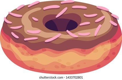 Fresh donut with chocolate icing. Vector illustration on white background.