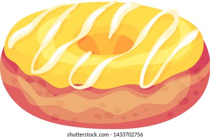 Fresh donut with yellow icing. Vector illustration on white background.
