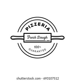 fresh dough pizza guarantee logo design with rolling pin icon