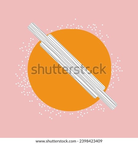 Fresh dough and rolling pin.
Rolled out dough for baking, pizza, cookie, biscuit, bread. Top view. Cooking school. Bakery process icon. Flat vector illustration isolated. Trendy abstract style.