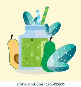 Fresh drink from fresh avocado fruit. Green color evokes passion