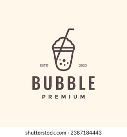 fresh drink bubble foam juice simple line style minimal taste hipster logo design vector icon illustration