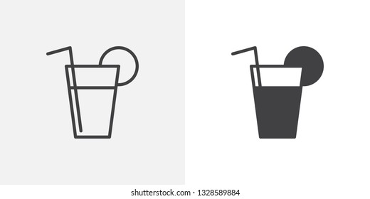 Fresh drink glass icon. line and glyph version, outline and filled vector sign. Lemonade with lemon and straw linear and full pictogram. Symbol, logo illustration. Different style icons set