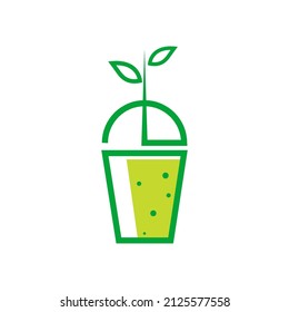 fresh drink green with plastic glass logo design, vector graphic symbol icon illustration creative idea