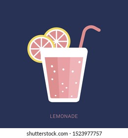 Fresh drink lemonade glass of smoothie diet beverage cocktail vector illustration. Minimal flat icon