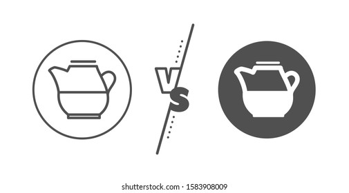 Fresh drink sign. Versus concept. Milk jug for coffee icon. Beverage symbol. Line vs classic milk jug icon. Vector