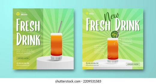 Fresh drink social media post template. Lemon tea poster for digital advertising, social media post, or web banner