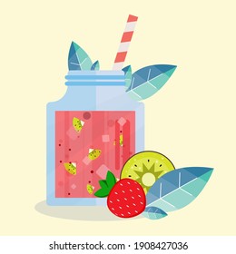 Fresh drink from fresh strawberries. Red color evokes passion