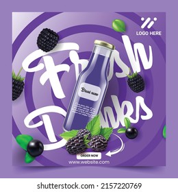 Bebidas frescas para arte vectorial comercial Ads en medios sociales postea jugo de fruta, jugo de mora negra. 