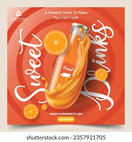 Frische Getränke für kommerzielle Werbung Vektorgrafik Social Media Post Fruchtsaft, Orangensaft.