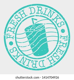 Fresh Drinks Stamp. Cold Silhouette Seal. Round Design. Vector Icon. Design Retro Insignia.