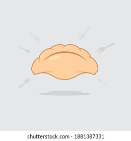 Frische Knödel mit Gabel in einem Kreis