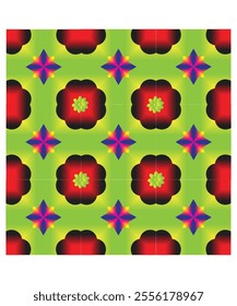 A fresh and dynamic tile design featuring green and red floral elements in a modern geometric style