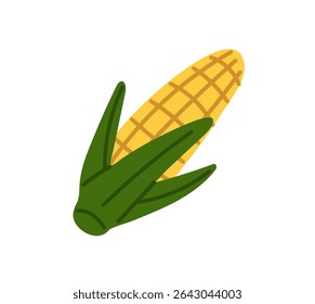 Espiga fresca de milho. Ícone de maçarico. Vegetal orgânico com grãos amarelos. Cultivo agrícola natural. Comida saudável para comer. Colheita agrícola. Ilustração de vetor isolado plano sobre fundo branco