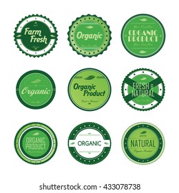 fresh eco friendly green theme label set vector art illustration