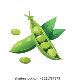 Edamame Fresco Pod com Ilustração Vetorial de Ervilhas Verdes Vibrantes