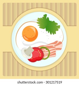 Fresh egg, bacon and vegetables for Yours Breakfast. Vector illustration EPS10.

