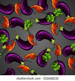 fresh Eggplant and Fresh Carrot with leaves
