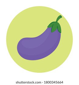 frische Aubergine im runden Rahmen auf weißem Hintergrund, Vektorgrafik-Design