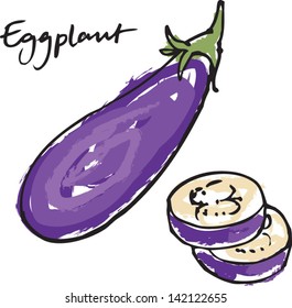 Fresh Eggplant Whole & Sliced Vector Illustration