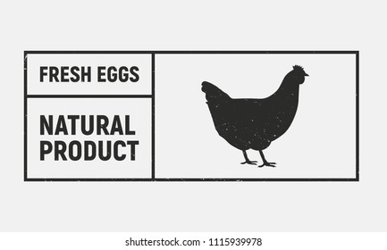 Fresh Eggs - Chicken vintage badge concept. Chicken silhouette. Grunge texture. Vector illustration.