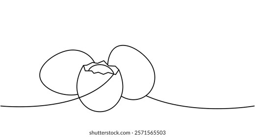 Fresh eggs one line continuous drawing. Organic farm product. Vector illustration