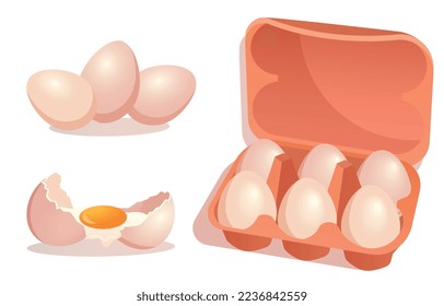 Huevos frescos. Colección de elementos gráficos para el sitio web. Agricultura y agricultura, productos naturales, frescos y orgánicos. Ilustración vectorial isométrica realista aislada en fondo blanco