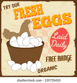 Fresh eggs vintage retro grunge poster, vector illustrator