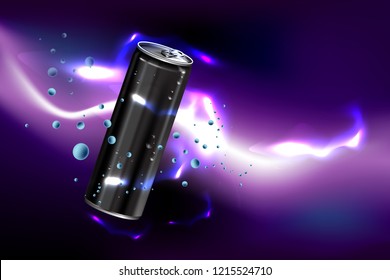 Fresh Energy Drink In Can With Purple Background, Package And  Energy Drink Product Poster
