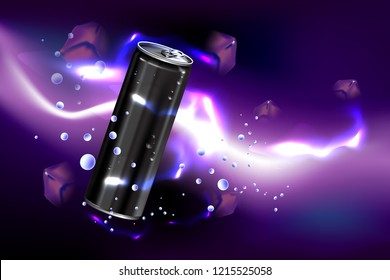 Fresh energy drink in can with purple background, Package and  Energy drink product poster