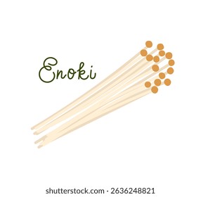 Fresh enoki mushrooms displayed on a plain background with vibrant colors